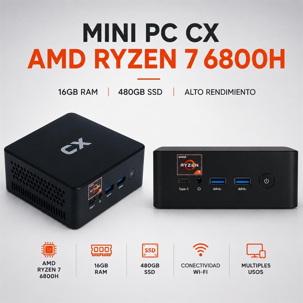 MINI PC CX AMD RYZEN 7 - 6800H 16GB RAM 480GB SSD