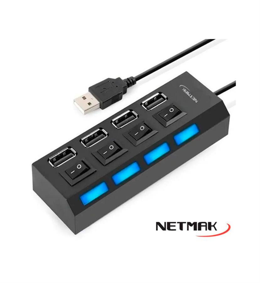 HUB USB 4 PUERTOS C/SWICH Y LED  NETMAK