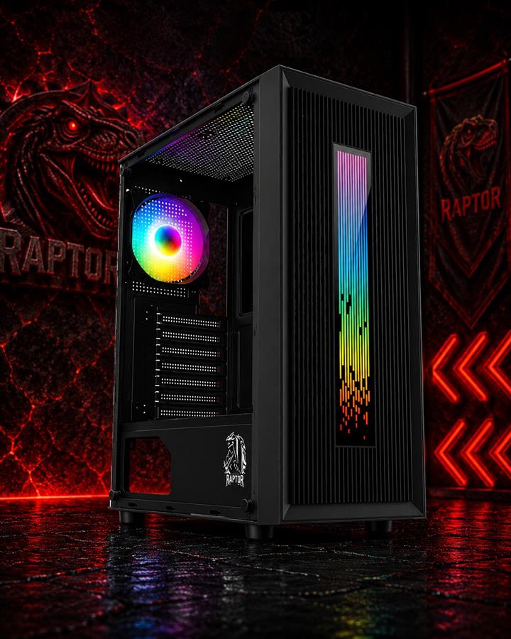 GABINETE VORTEX TG MID-TOWER RGB BLACK FAN x1 + LED FRONTAL W/BUTTON CONTROL
