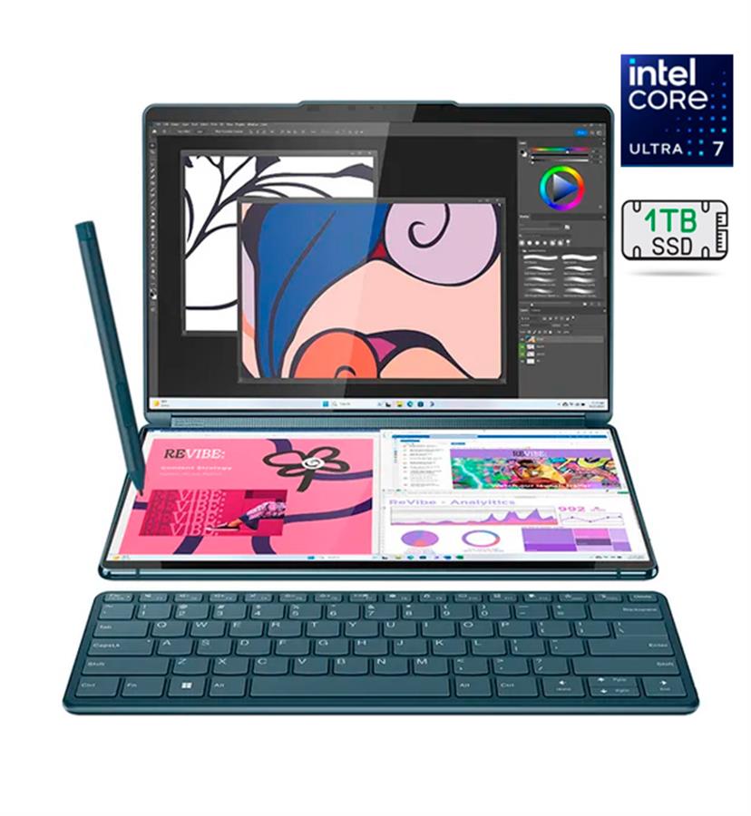 YOGA BOOK 9I  2-EN-1 ULTRA I7 155U 16GB 1TB SSD DOBLE PANTALLA 13.3" OLED TACTIL + LAPIZ DIGITAL + TECLADO BT + MOUSE