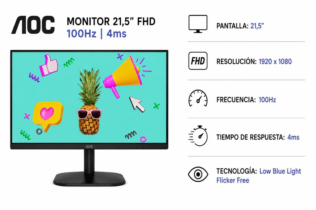 MONITOR AOC 22B2HM2 21,5" FHD 100HZ 4MS - FICHA USA