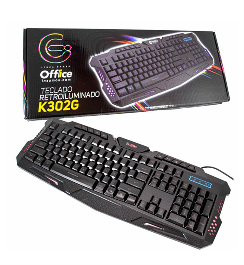 TECLADO USB GAMER MULTIMEDIA  RETROILUMINADO OFFICE OFF-K302G