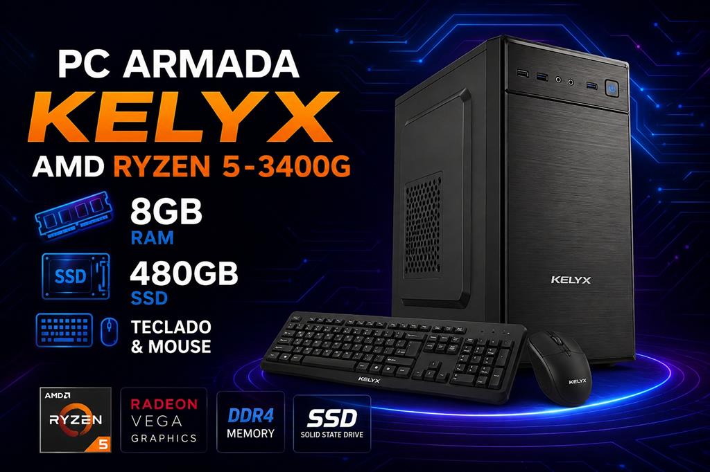 PC ARMADA KELYX AMD RYZEN 5-3400G 8GB RAM 480GB SSD TECLADO & MOUSE - FREEDOS