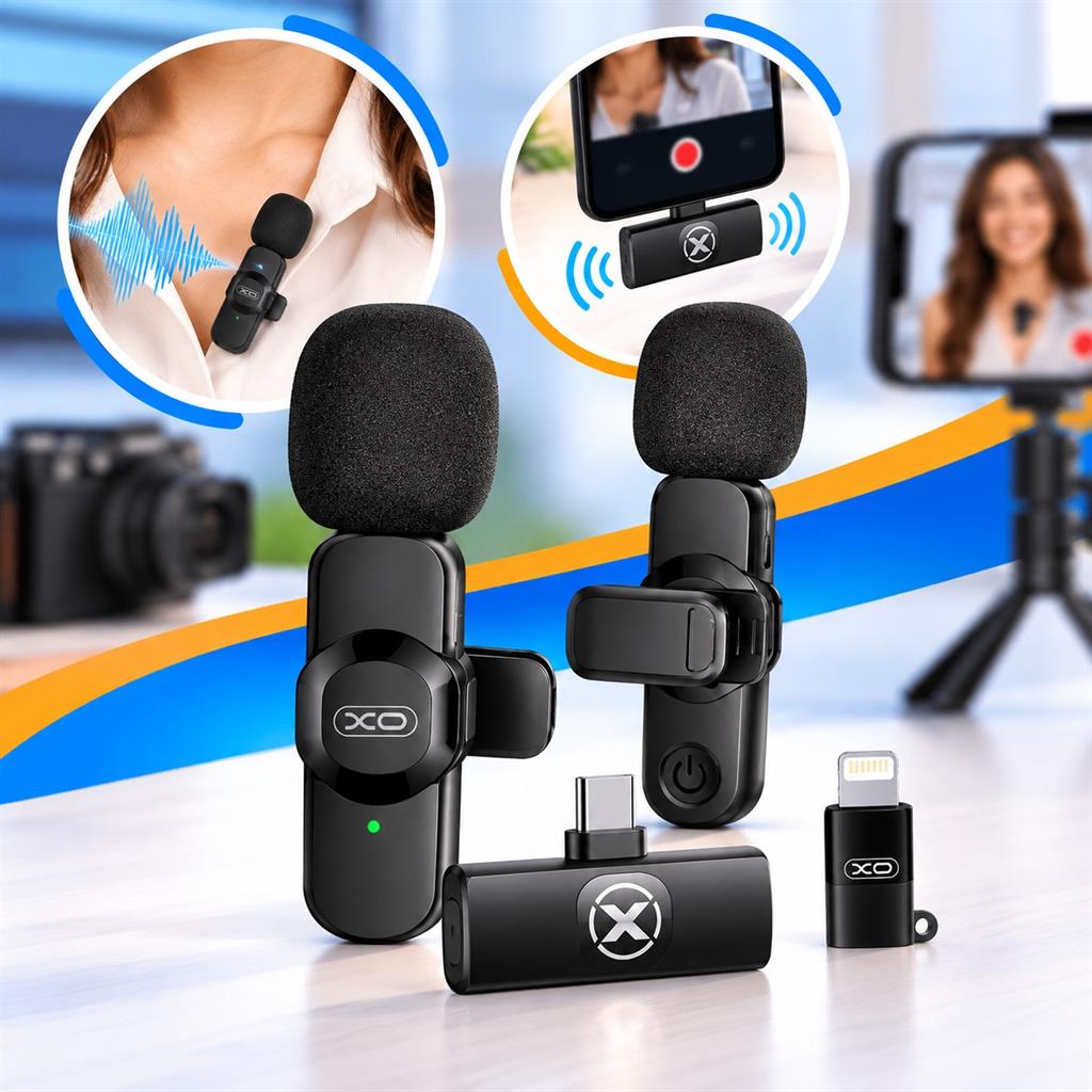 MICROFONO INALAMBRICO DUAL XO-MC14 CON CANCELACIÓN DE RUIDO - ESTUCHE DE CARGA TIPO C Y ADAPTADOR LIGHTNING