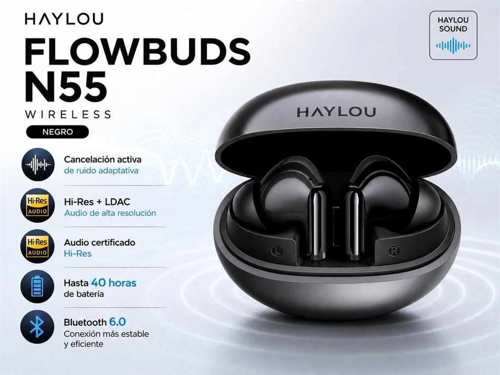 AURICULAR HAYLOU FLOWBUDS N55 INALAMBRICO NEGRO