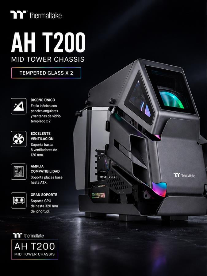 GABINETE  AH T200  MID TOWER TG X 2 NEGRO