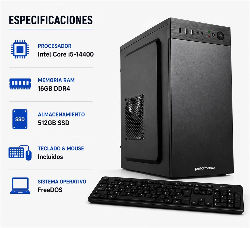 PC ARMADA PERFORMANCE INTEL CORE I5-14400 16GB RAM 512GB SSD TECLADO & MOUSE - FREEDOS