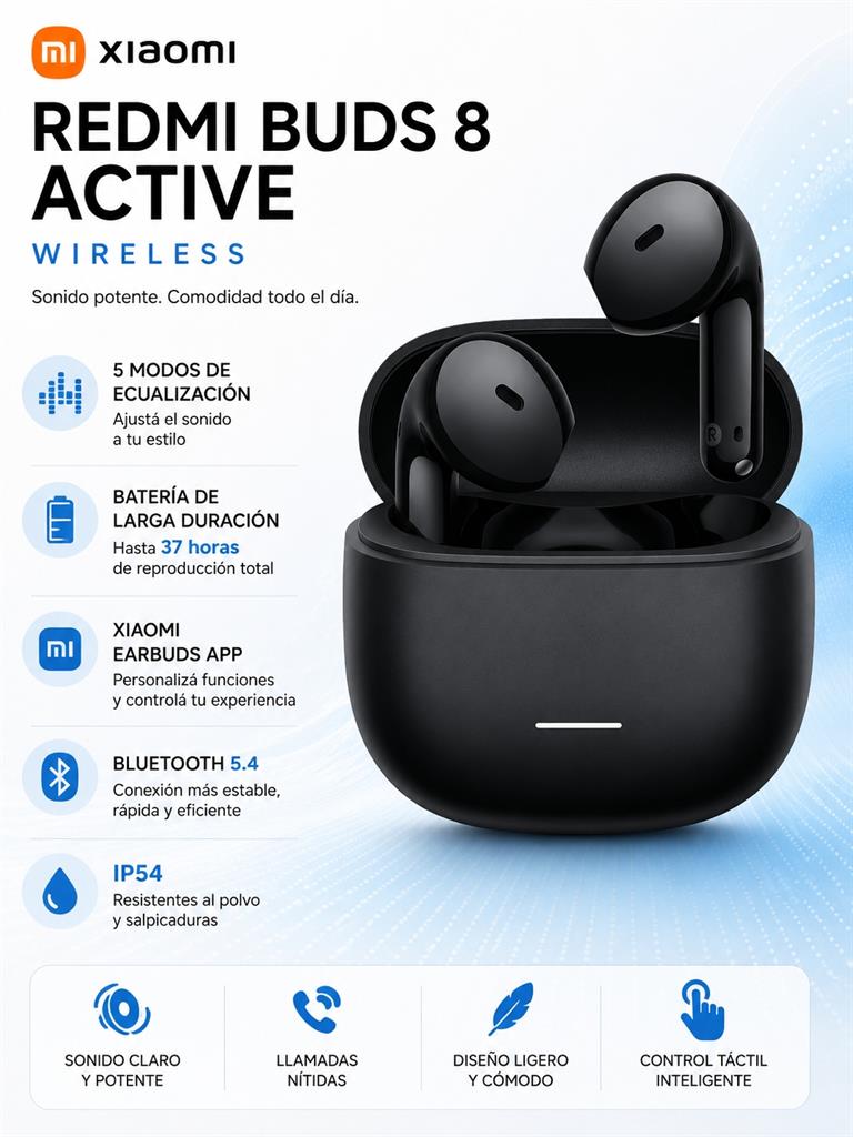 AURICULAR XIAOMI REDMI BUDS 8 ACTIVE INALAMBRICO NEGRO