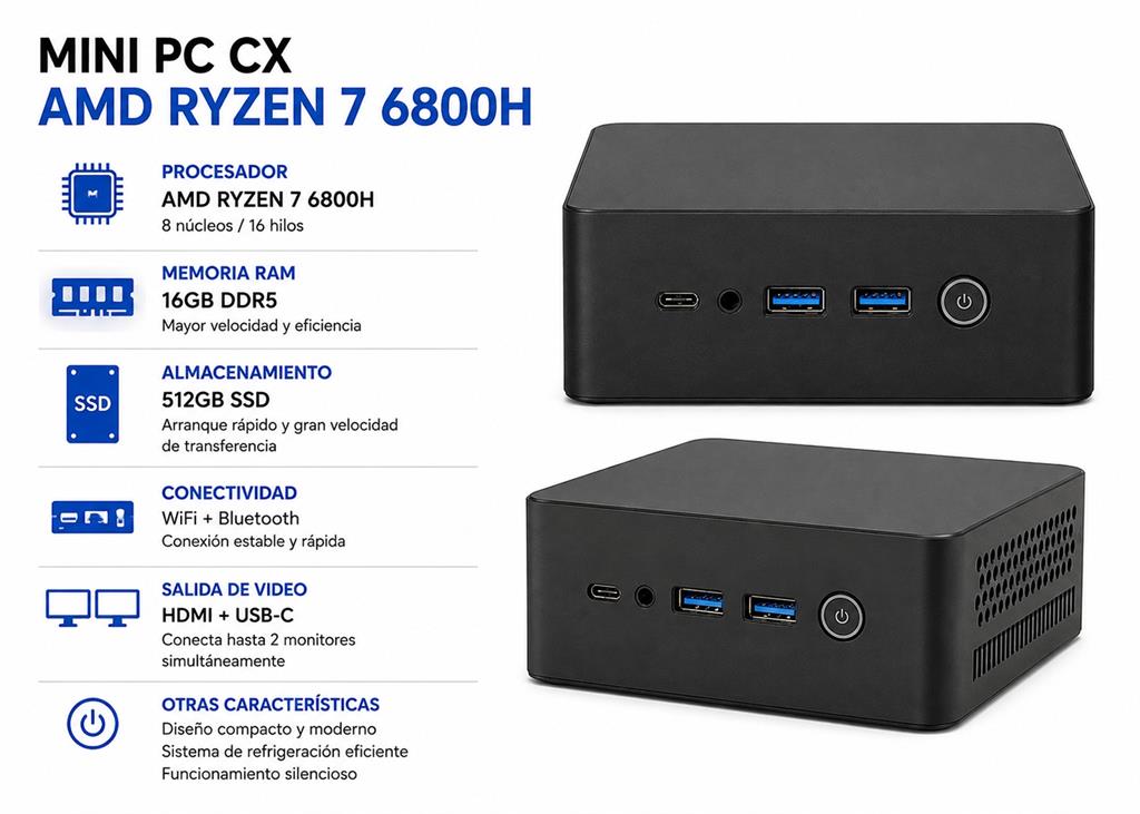 MINI PC CX AMD RYZEN 7 6800H 16GB RAM 512GB SSD FREEDOS