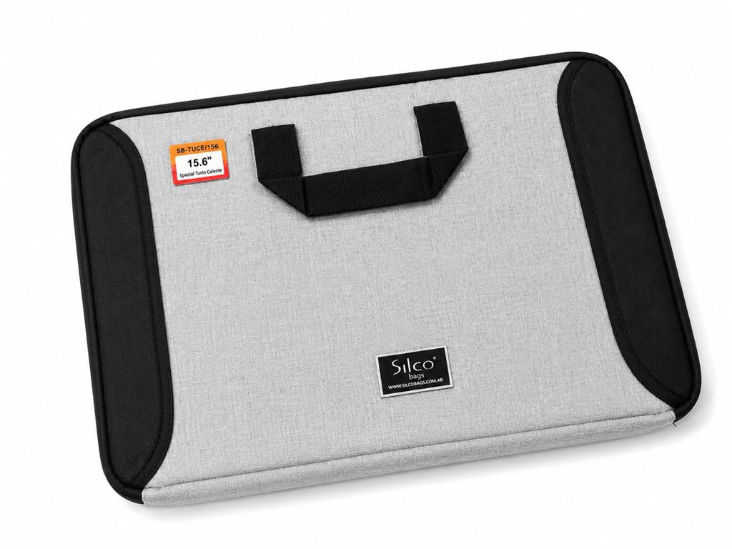 FUNDA NOTEBOOK 15.6 PULGADAS CON MANIJAS + BOLSILLO P/ CARGADOR -  GRIS TELA
