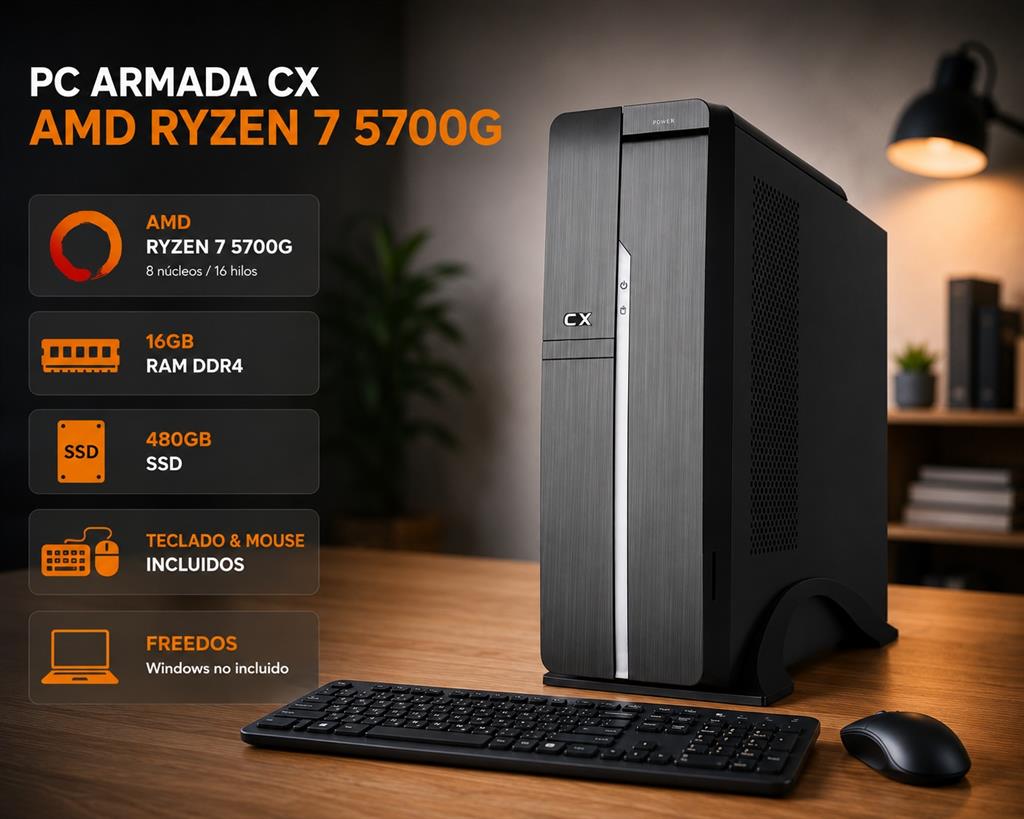 PC ARMADA CX AMD RYZEN 7 5700G 16GB RAM 480GB SSD TECLADO & MOUSE - FREEDOS
