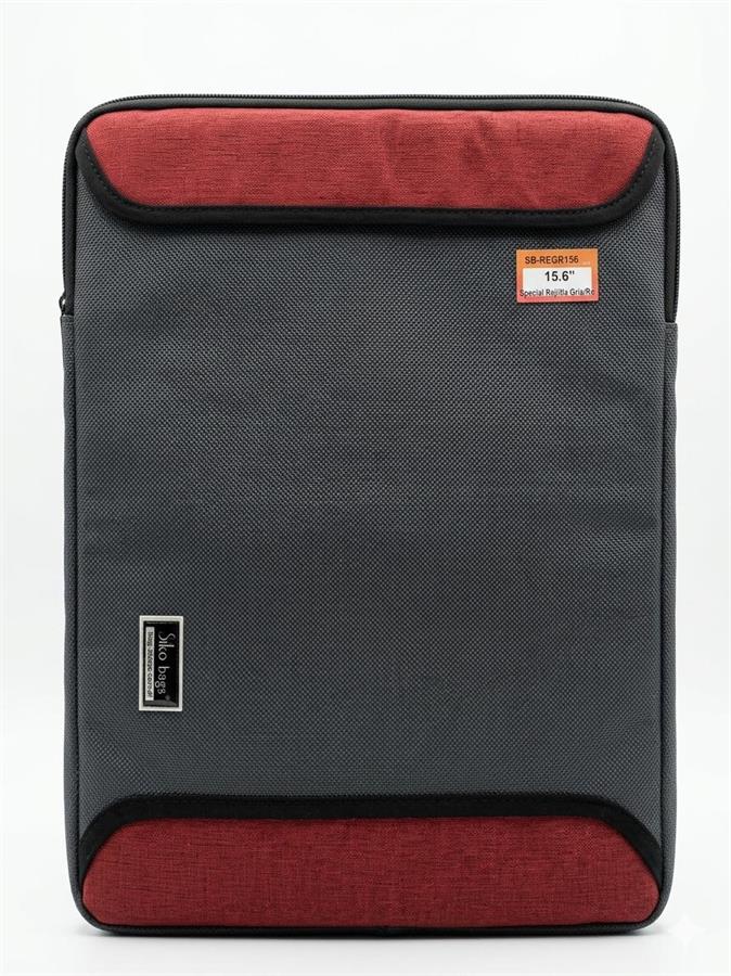 FUNDA NOTEBOOK 15.6 PULGADAS CON MANIJAS + BOLSILLO P/ CARGADOR - GRIS Y ROJO