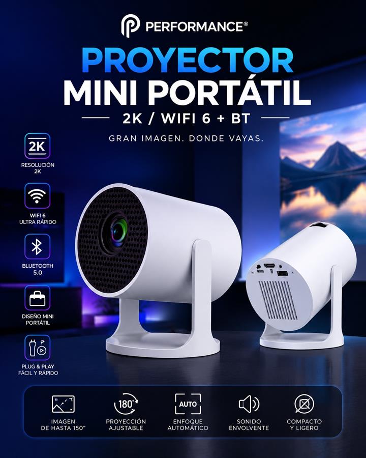 PROYECTOR MINI PORTATIL 2K WIFI 6 + BT