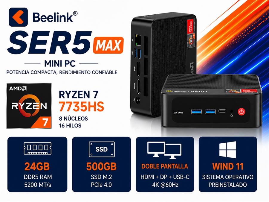 SER5 MAX RYZEN 7 7735HS 24GB RAM 500GB WIND 11