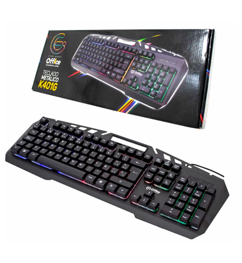 TECLADO USB GAMER METALICO  RETROILUMINADO OFFICE OFF-K401G