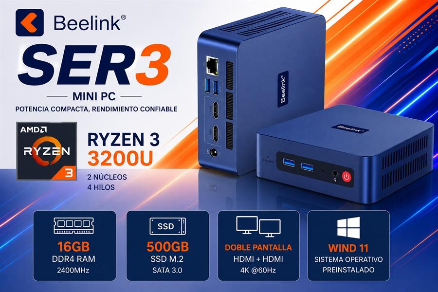 SER3 MINI PC RYZEN 3 3200 16GB DDR4 RAM  500GB SSD WIND 11