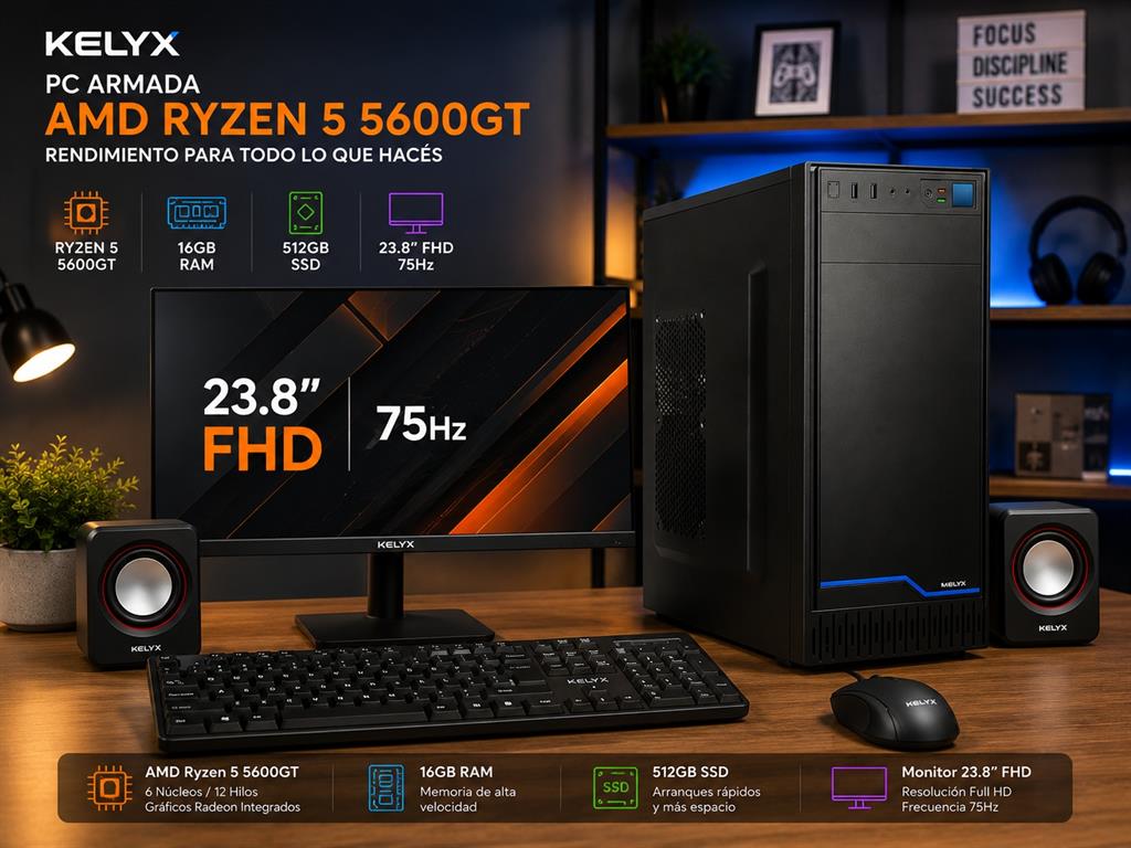PC ARMADA KELYX AMD RYZEN 5 5600GT 16GB RAM 512GB SD + MONITOR 23.8" FHD 75HZ