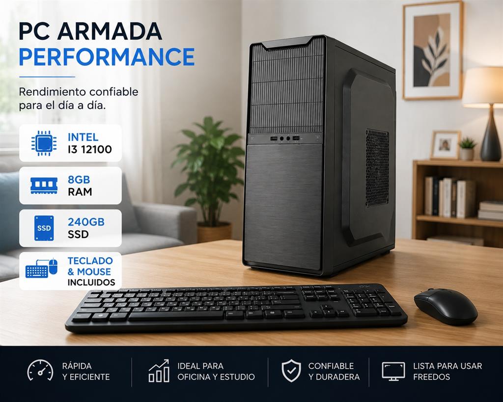 PC ARMADA PERFORMANCE INTEL I3 12100 8GB RAM 240GB SSD TECLADO & MOUSE FREEDOS