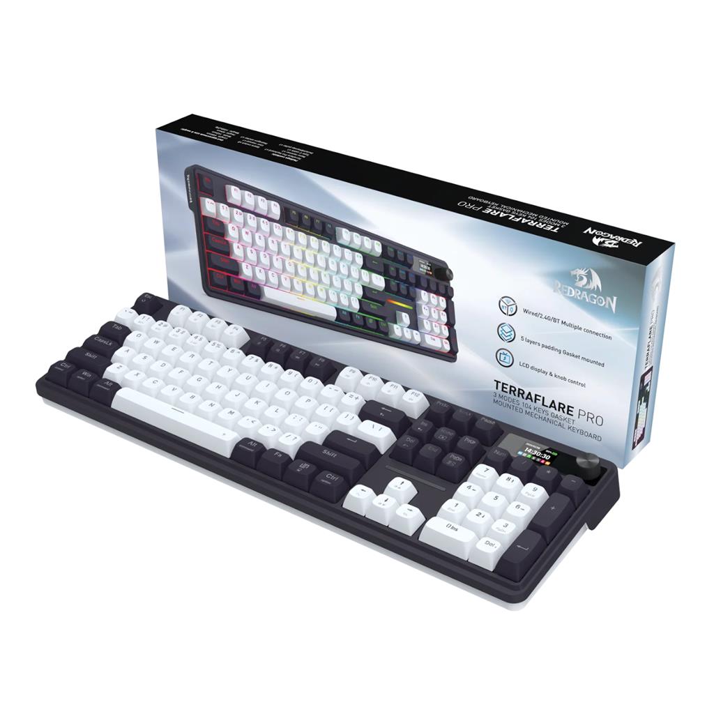 TECLADO GAMER REDRAGON TERRAFLARE PRO K762WB RGB CONEXION TRI-MODO
