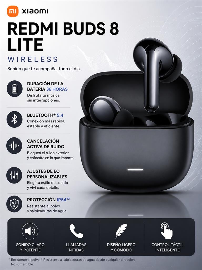 AURICULAR XIAOMI REDMI BUDS 8 LITE INALAMBRICO NEGRO